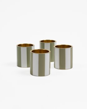 Sage Green & White Striped Enamel Napkin Rings, Set Of 4