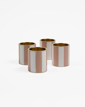 Rose Pink & White Striped Enamel Napkin Rings, Set Of 4