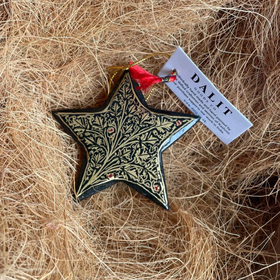 Hand-Painted Hanging Christmas Decoration | Black and Gold Leaf – Star