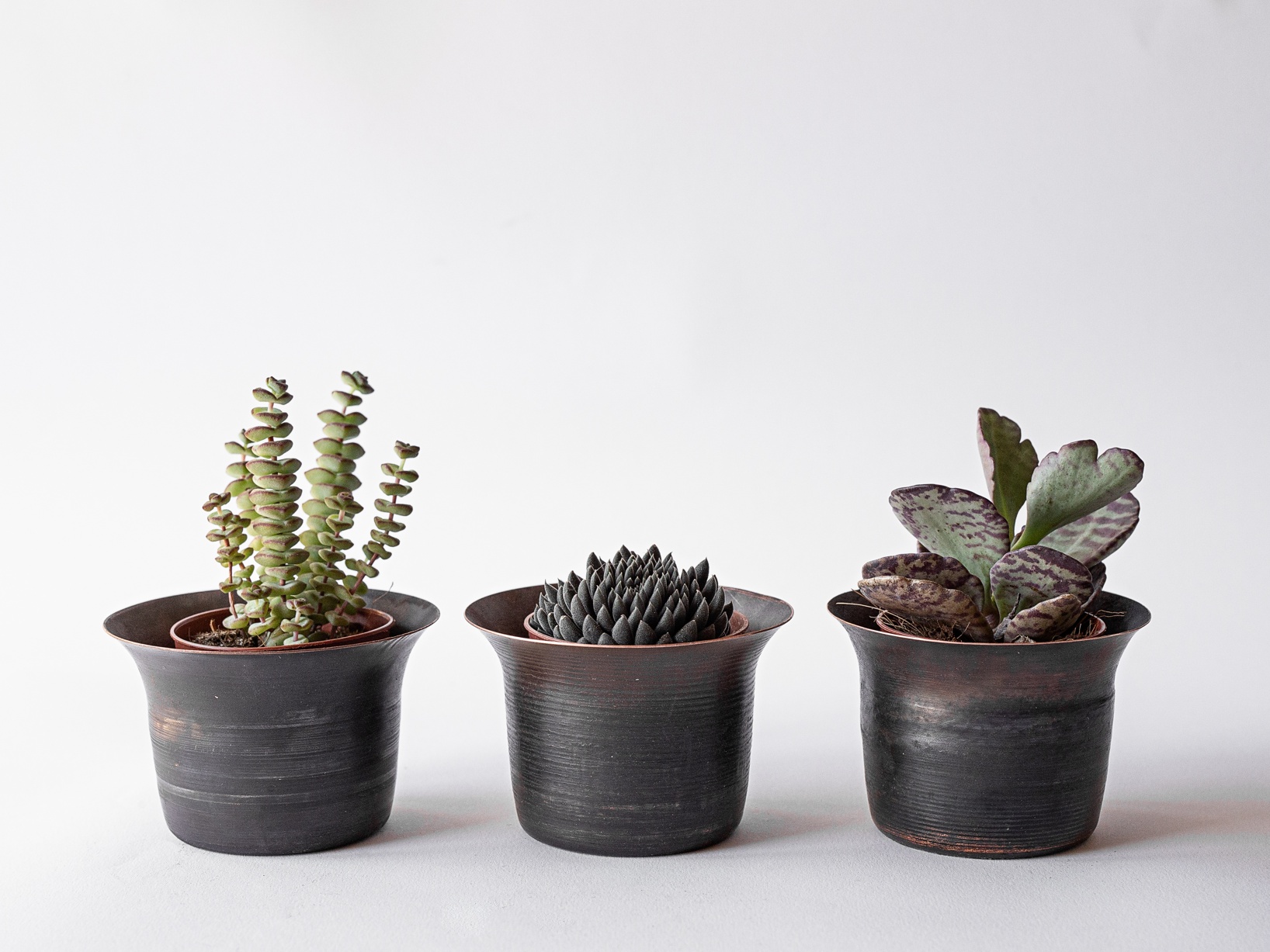 Copper & Green Blackened Copper pot/planter - set of 3