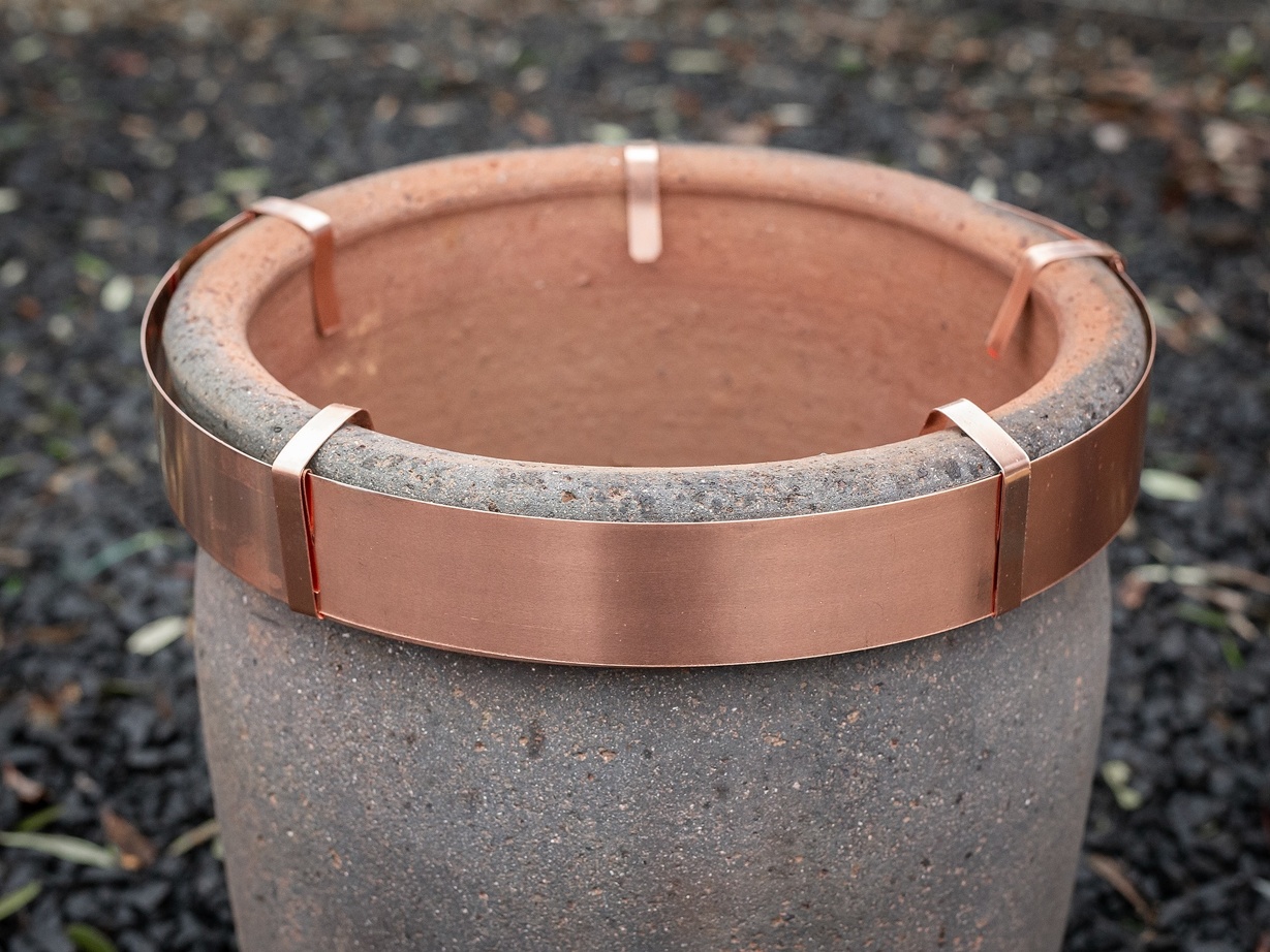 Copper Pot Ring to deter slugs