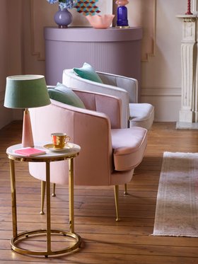 DFS Enchanted Accent Chair In Sensual Velvet Blush & Silver, DFS Halo Gold Lamp Table In White And Gold