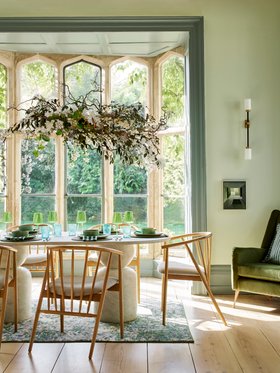 Agnes Large Dining Table In Faux Travertine, Available Exclusively At DFS From April 2026, Filip Spindle Chair, Available Exclusively At DFS, DFS Peace Accent Chair in Sensual Velvet Olive