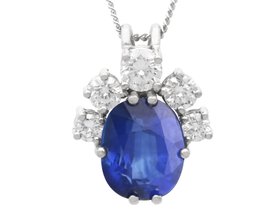 Vintage Cushion Cut Sapphire Pendant In White Gold