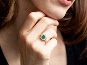 Vintage Emerald and Diamond Cluster Ring