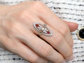 Marquise Edwardian Ruby Diamond Ring