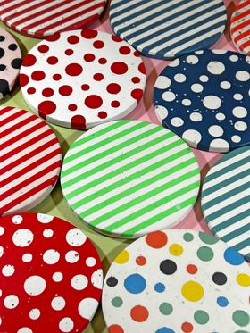 Neon Stripe Coasters with Cork | Mini trinket tray