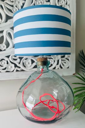 Clear DWYN Lamp Base With Blue & White Stripe Lampshade (Not Included)