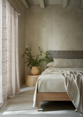 Sage Wooden Bed From Button & Sprung Upholstered In Brother Rabbit Boucle In Truffle From William Morris At Home From Ashely Wilde