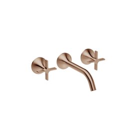 Vaia Three Hole Wall Mounted With Cross Handles In Brushed Bronze.www.dornbracht.com