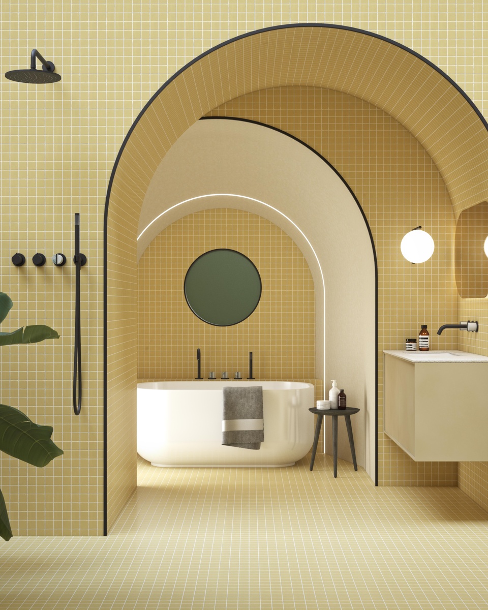 Bathroom Set - All Soft Black, Handles Beige Ecru & Aquamarine.