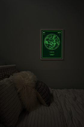 Night Sky Legends Glow in the Dark, Black Star Map Print. Portrait 50x70cm with a White Frame  .png