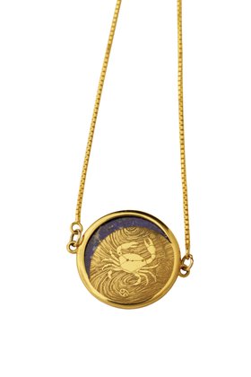18k Gold Vermeil Zodiac ' Cancer' Eclipse Bezel Necklace with a Lapis Lazuli Gemstone