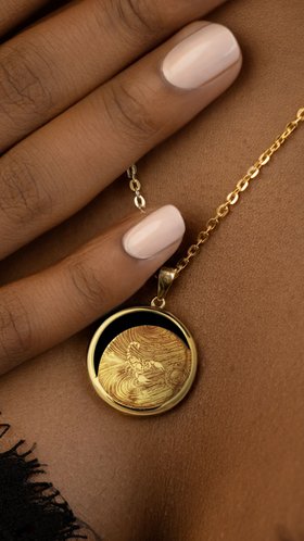 18k Gold Vermeil 20mm Zodiac 'Scorpio' Eclipse Bezel Necklace with a Black Onyx Gemstone