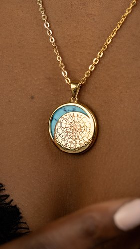 18K Gold Vermeil 20mm Eclipse Bezel Necklace with a Turquoise Gemstone