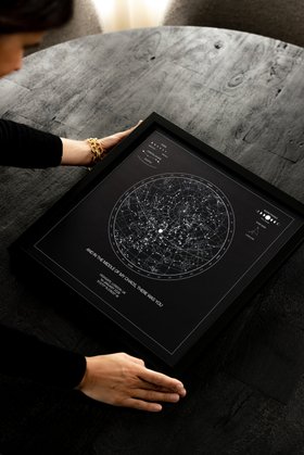 Black Night Sky Legends Star Map Print with a Black Frame