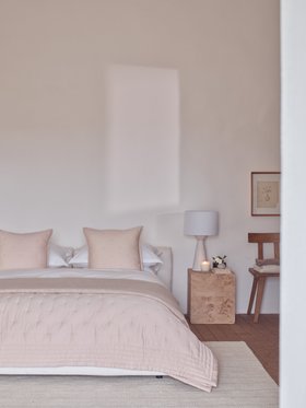 The White Company Lois Quilt & Cushion Cover Collection From £50, Camille Bed Linen Collection, Oxford Pillowcase From £30, Marton Table £125, Alderley Rug Collection From £495