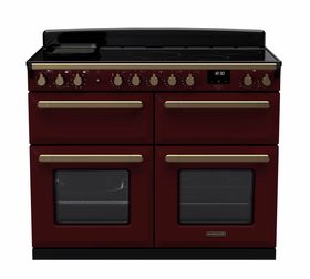 Estel Deluxe 110cm induction range cooker in Bordeaux with Antique Brass trim (base oven configuration)