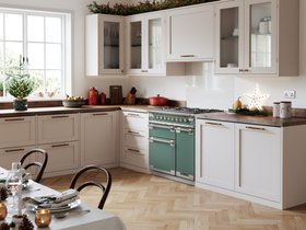 Elise 90cm dual fuel range cooker in Mineral Green with Brushed Nickel trim