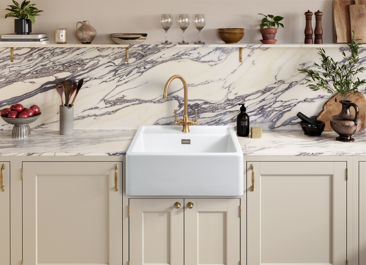 Sandwood Fire Clay Ceramic Sit On Butler Sink