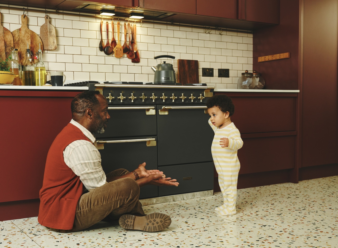 Elise Luxe 110cm dual fuel range cooker in Slate with Antique Brass trim