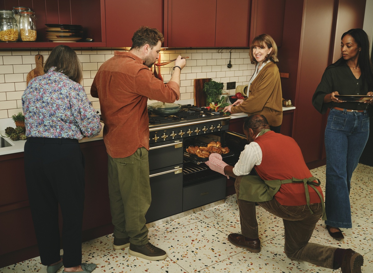 Elise Luxe 110cm dual fuel range cooker in Slate with Antique Brass trim