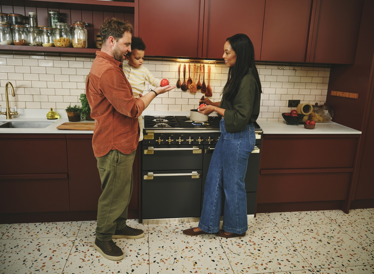 Elise Luxe 110cm dual fuel range cooker in Slate with Antique Brass trim
