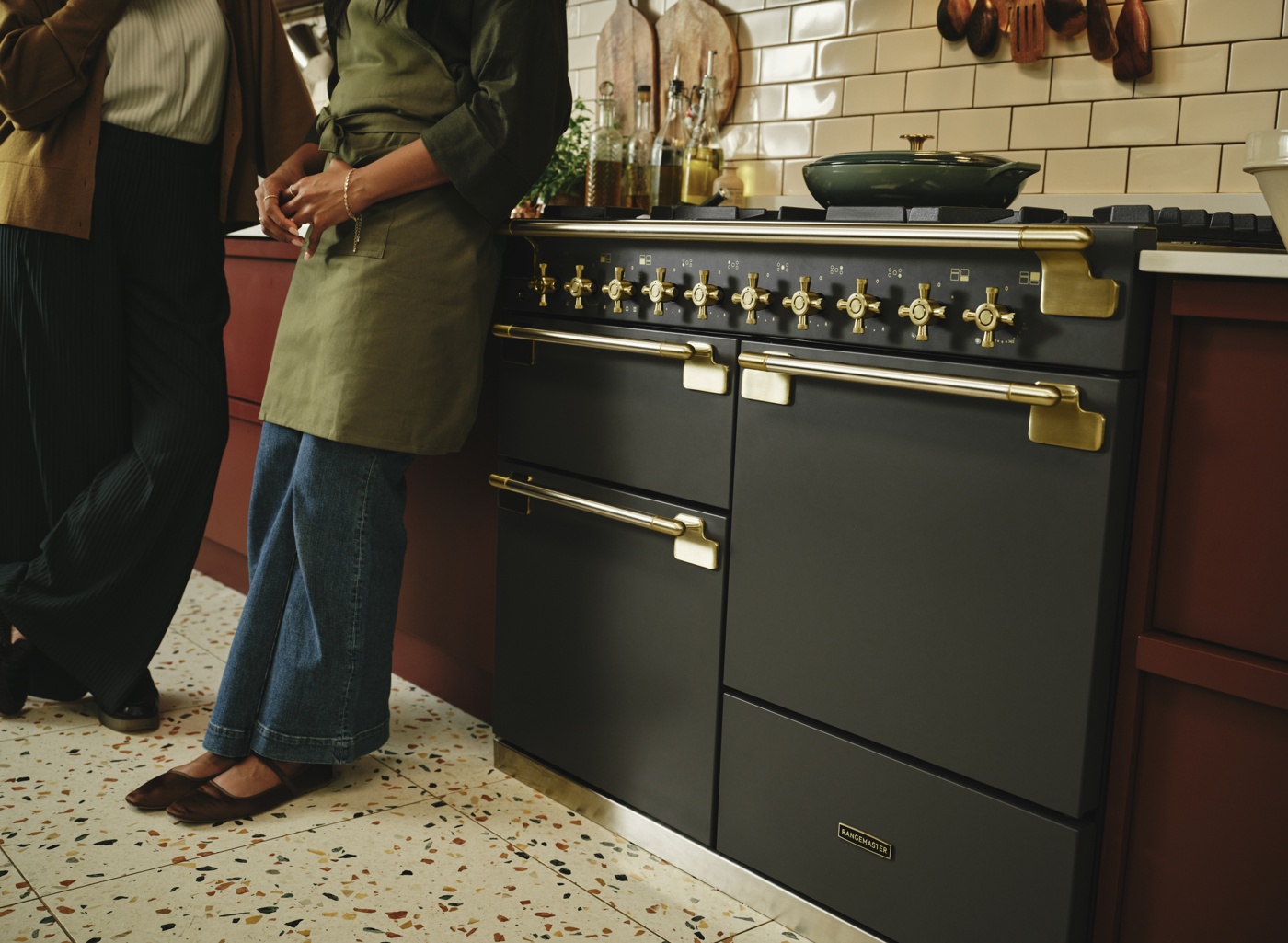 Elise Luxe 110cm dual fuel range cooker in Slate with Antique Brass trim