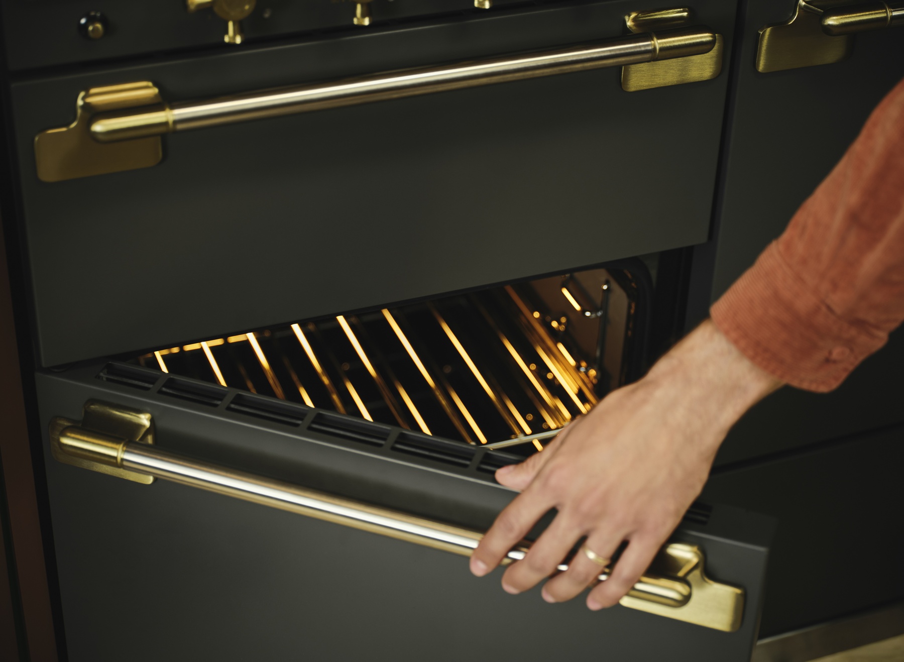 Elise Luxe 110cm dual fuel range cooker in Slate with Antique Brass trim