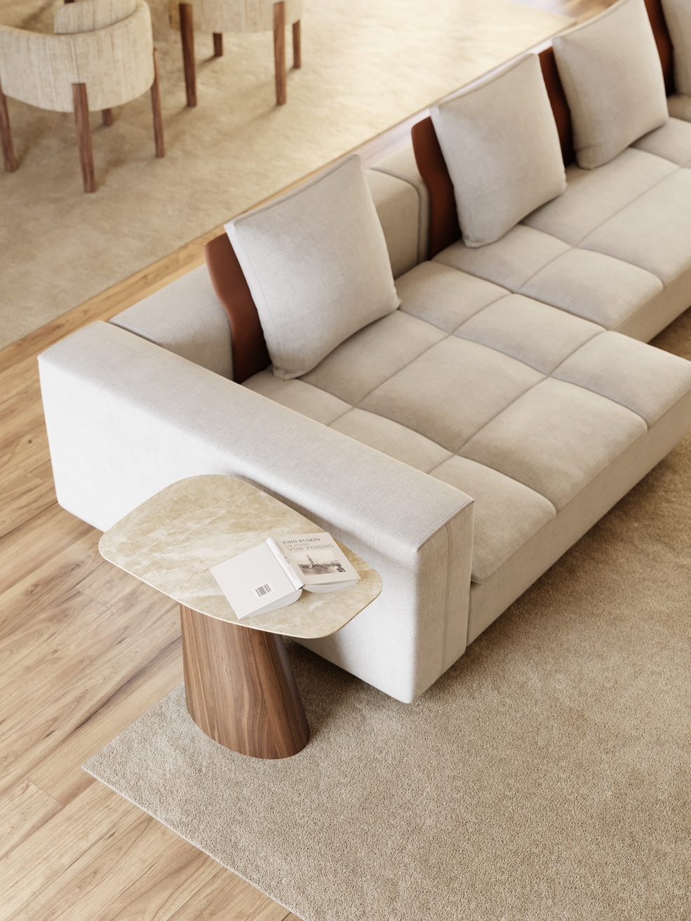 Cozy Living Room with Warm Neutrals and Soft Textiles