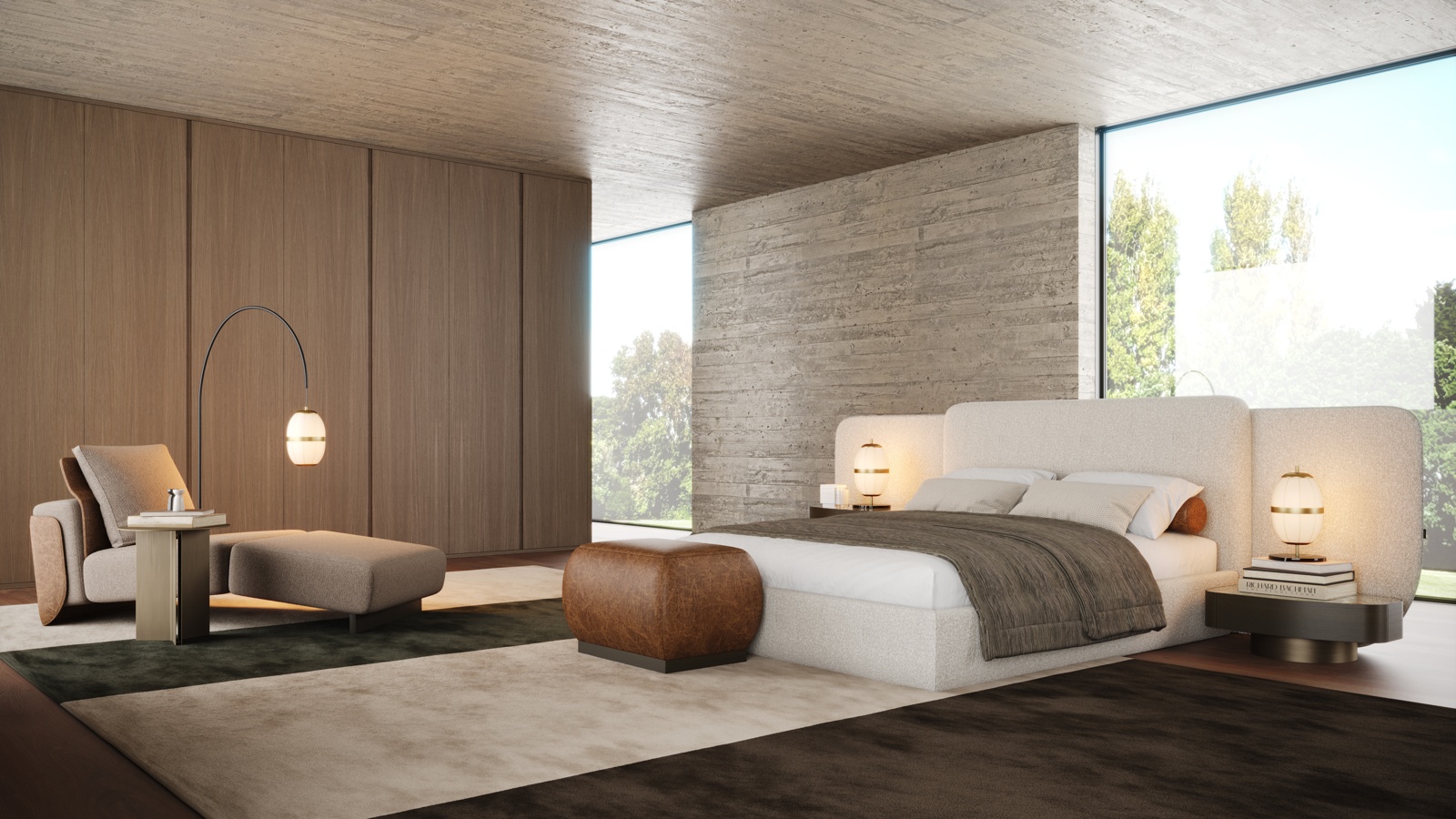 Brutalist Bedroom with Raw Concrete Walls and Minimalist Geometric Forms