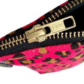 Hot Pink Leopard Print Cotton Cosmetic Zip Bag / Travel Pouch