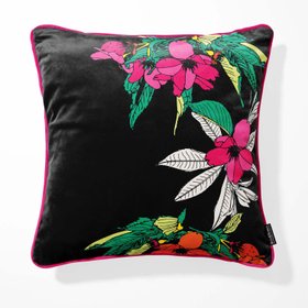 Cherry Blossom Black Floral Velvet Cushion
