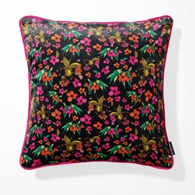 Cherry Blossom Black Ditsy Floral Velvet Cushion