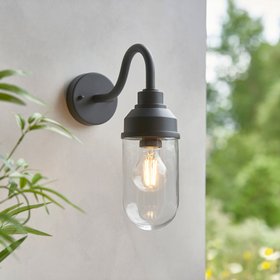 Endon Truro Outdoor Wall Light in Textured Black and Clear Glass 1