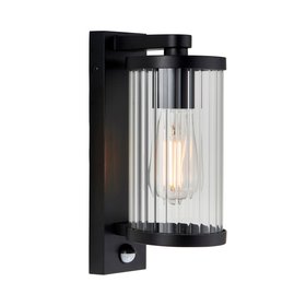 Endon Newcombe Outdoor Wall Light in Matt Black and Clear Ribbed Glass CO