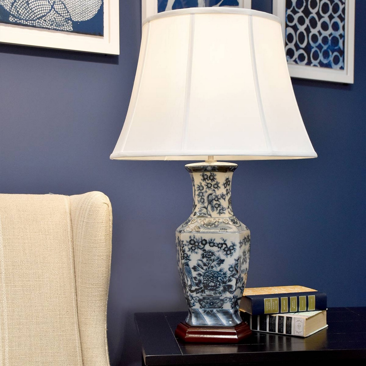 Elstead Blue Hex Table Lamp