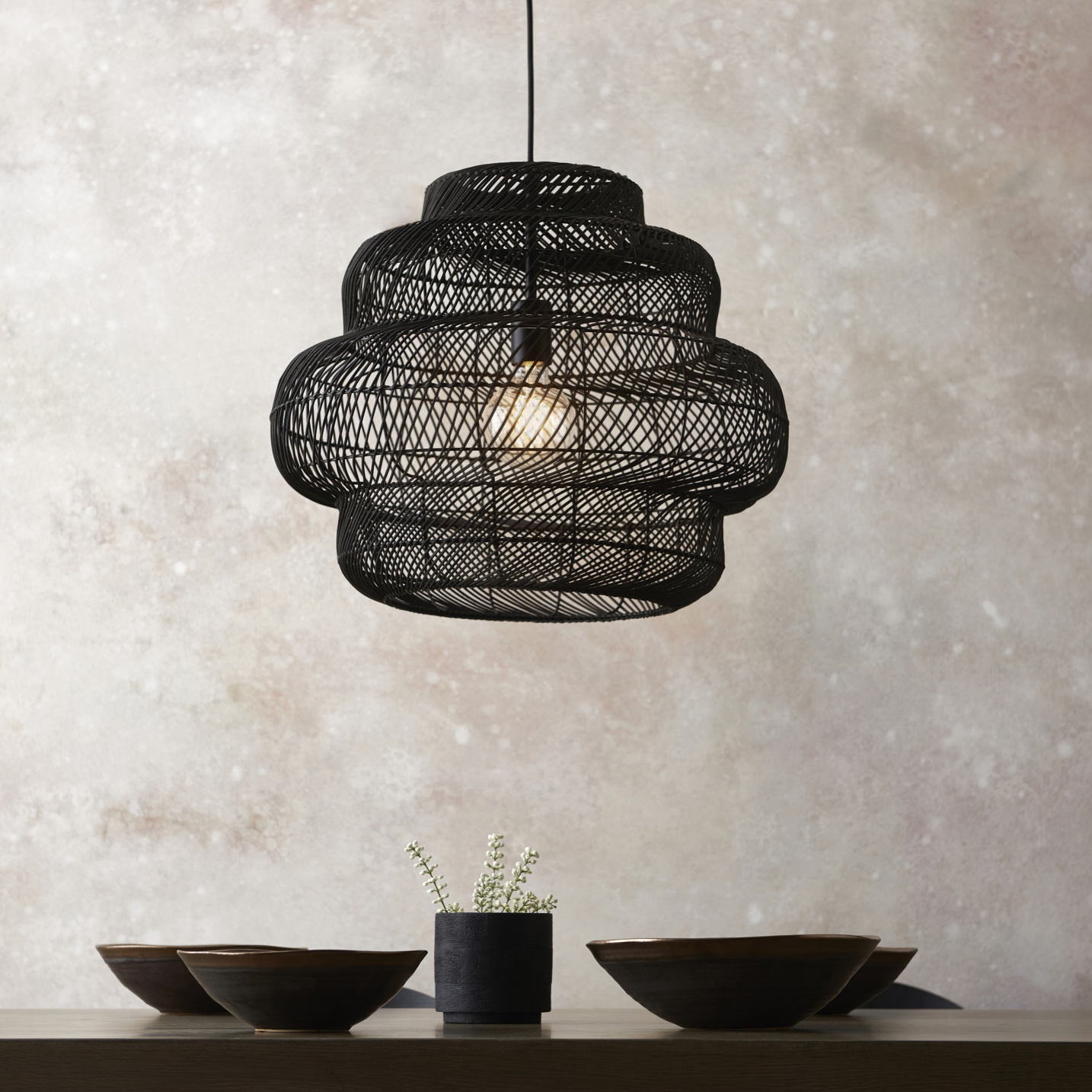 Caspen Tavira Single Pendant Light Black Rattan Shade 2