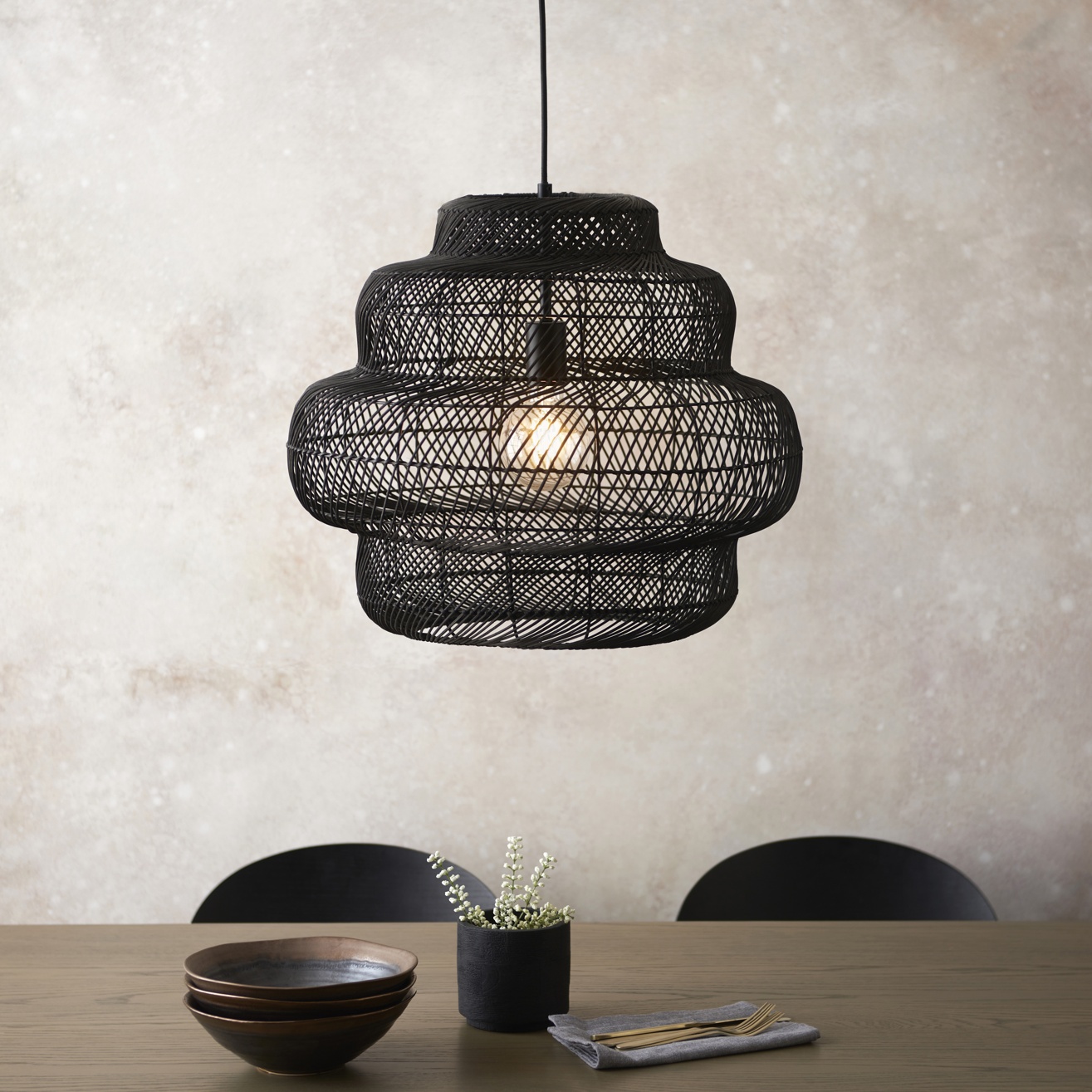 Caspen Tavira Single Pendant Light Black Rattan Shade 1