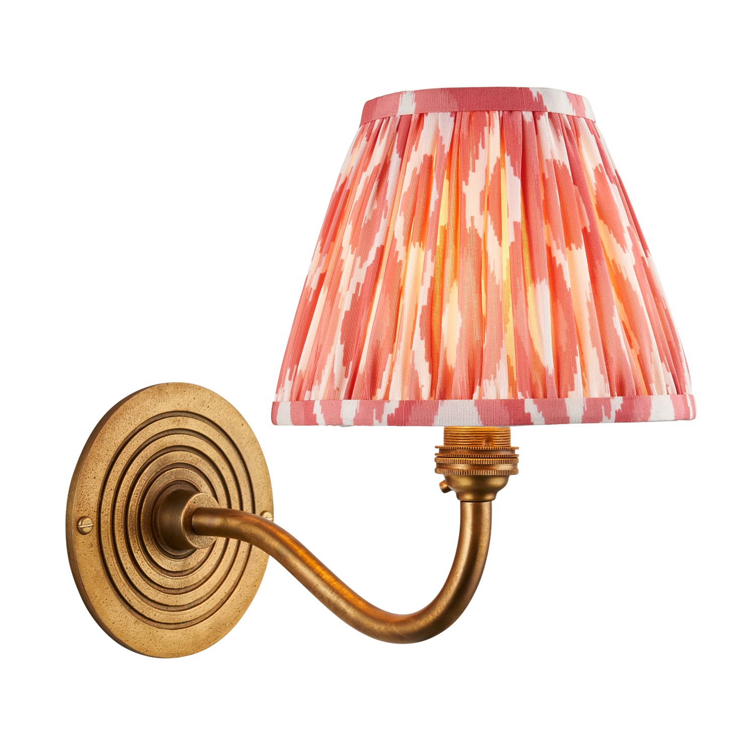 Endon Ripple Curve and Ikat Wall Light in Antique Brass and Coral Pink Shade