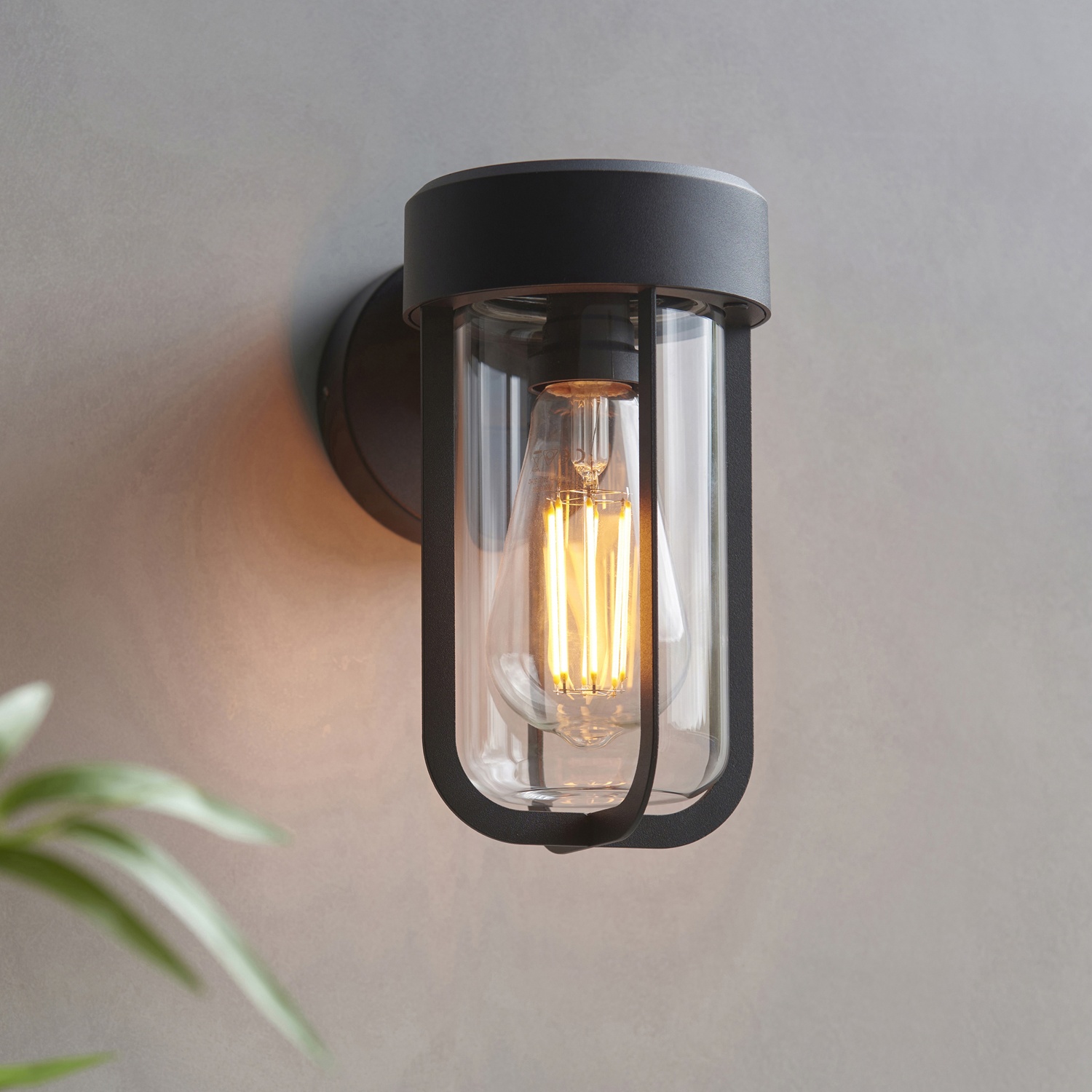 Endon Lucca Outdoor Wall Light in Textured Black and Clear Glass 2