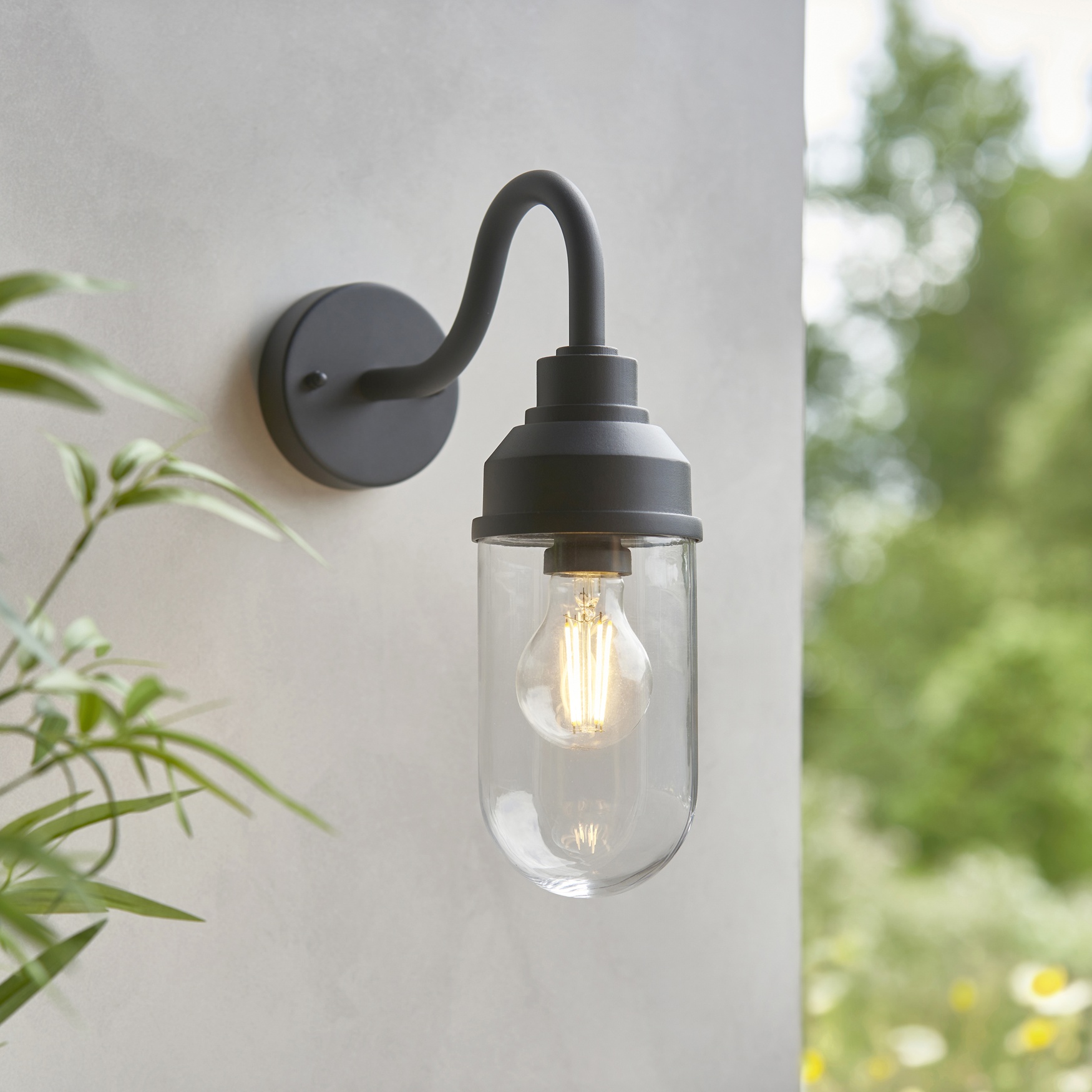 Endon Truro Outdoor Wall Light in Textured Black and Clear Glass 1