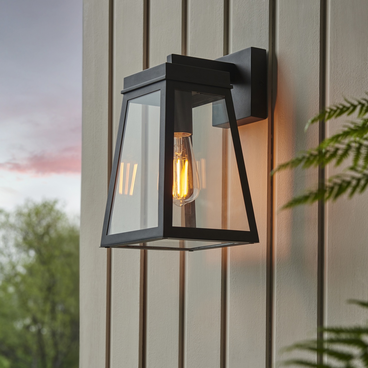 Endon Lymington Outdoor Wall Light in Textured Black and Clear Glass 1