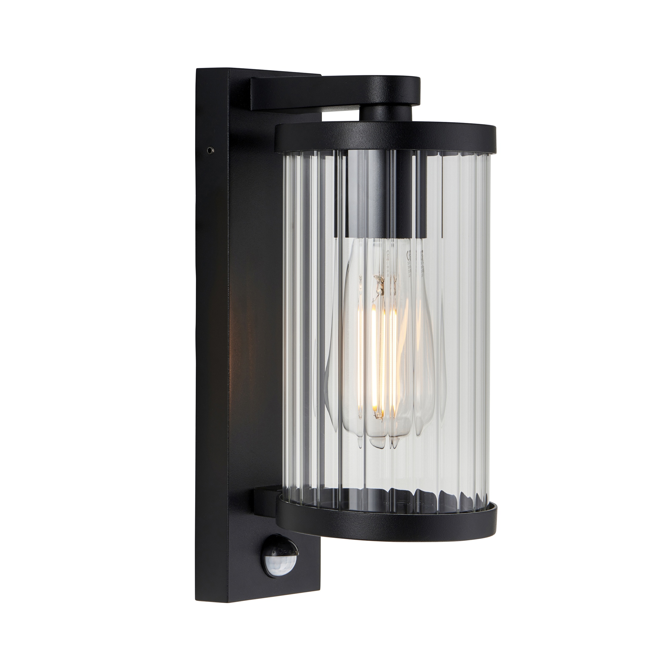 Endon Newcombe Outdoor Wall Light in Matt Black and Clear Ribbed Glass CO