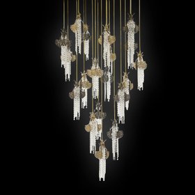 Leaf Stairwell Chandelier With Crystal Drops