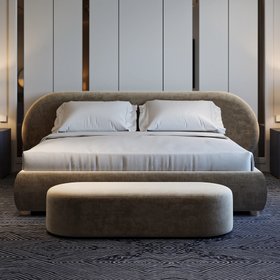 Curved Contemporary Upholstered Bed