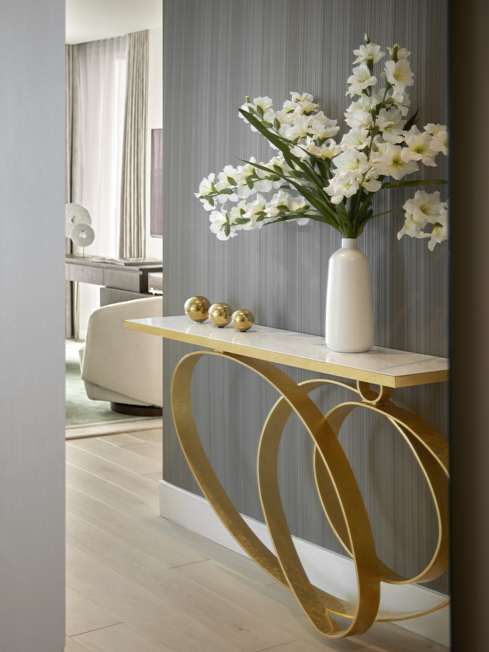 Modern Narrow Marble Ring Console