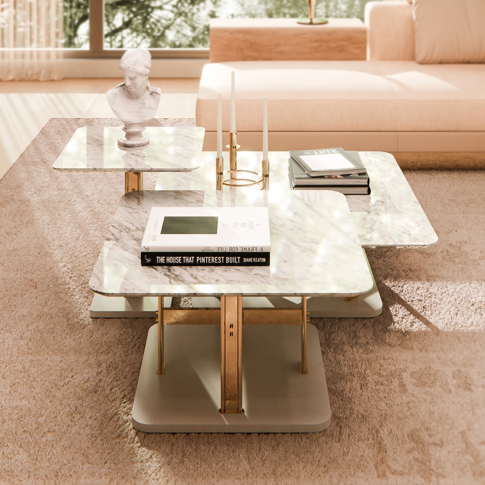 Contemporary Marble Coffee Table Set
