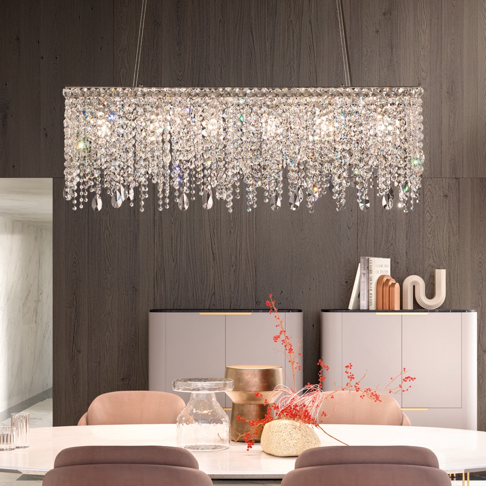 Contemporary Rectangular Cut Crystal Chandelier