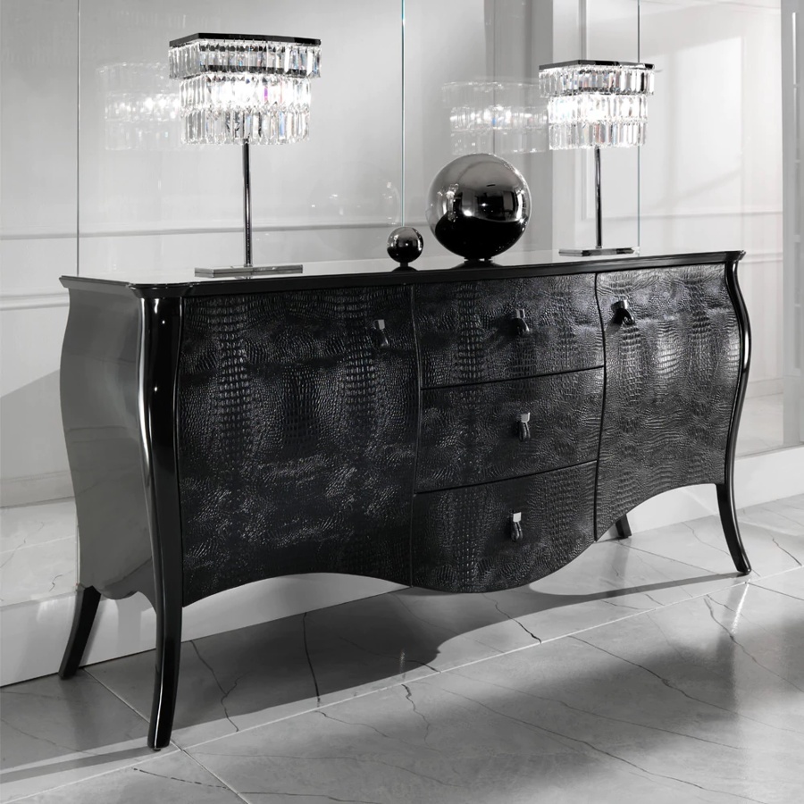 Black Lacquered Alligator Designer Cabinet